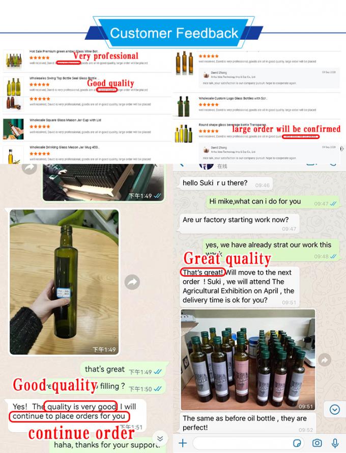Bottiglie di vetro piatte di olio d'oliva da 500 ml a 750 ml con tappo a sughero o a vite 4
