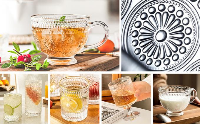 Bicchieri da bere a cristallo ghiacciato in rilievo di girasole per acqua da caffè 5