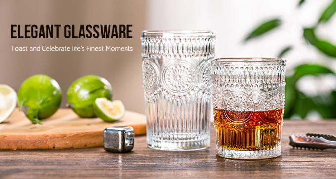 Tazza da bere di whisky a costole in vetro antico in rilievo di girasole 0