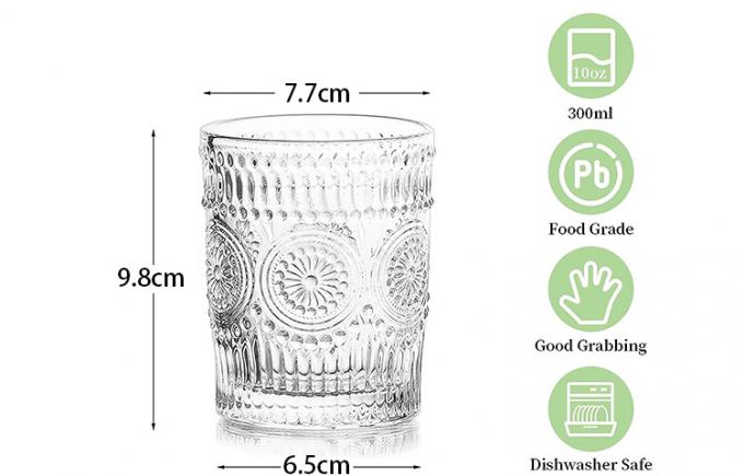 Tazza da bere di whisky a costole in vetro antico in rilievo di girasole 1