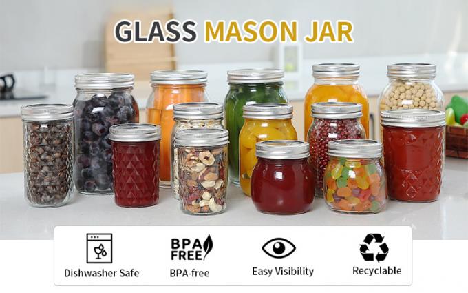 Disegno personalizzato 8 oz 16 oz contenitore per la conservazione degli alimenti vetro Mason vaso con coperchi 0
