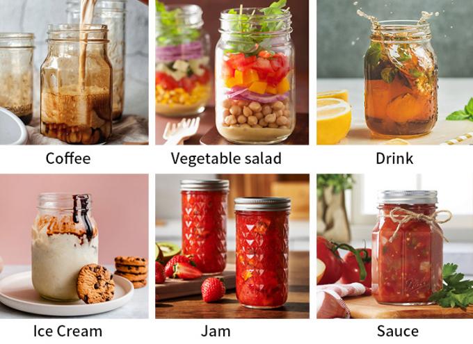 Disegno personalizzato 8 oz 16 oz contenitore per la conservazione degli alimenti vetro Mason vaso con coperchi 3