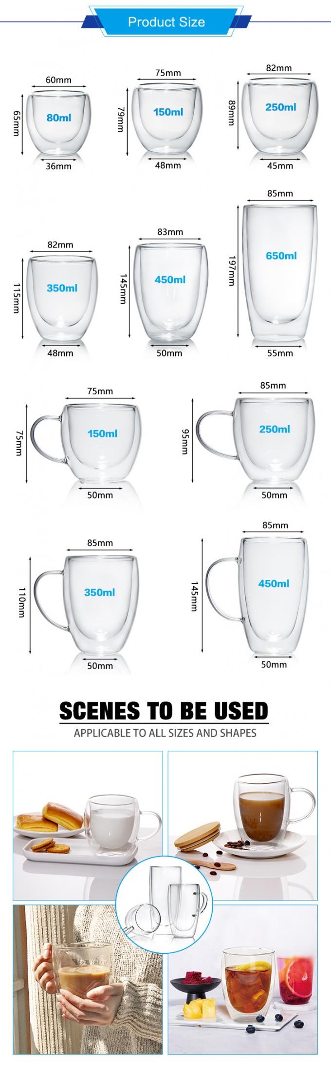 Tazze di vetro a doppio isolamento a alto borosilicato trasparente Mug In Bulk 250 ml 1