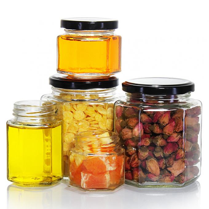 Bottine di vetro a sottaceti esagonali per pasta Bottine di vetro per alimenti quadrati Bottine di stoccaggio 16 oz 1