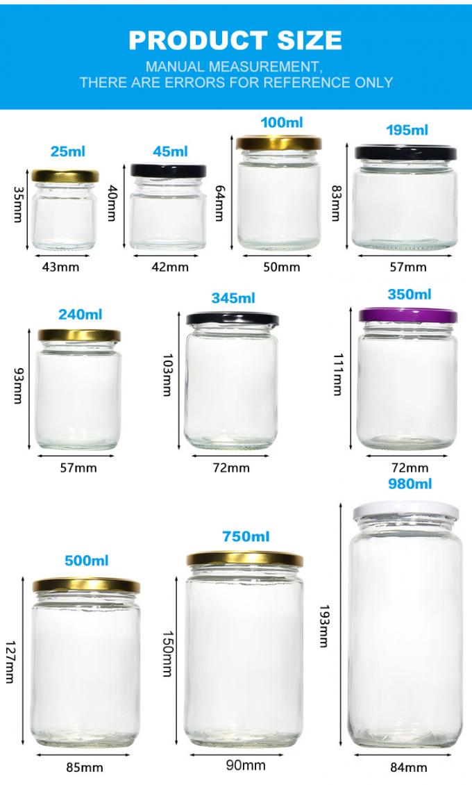 Vaso di vetro di alta qualità personalizzato Vaso di stoccaggio di qualità alimentare con coperchio in alluminio 1