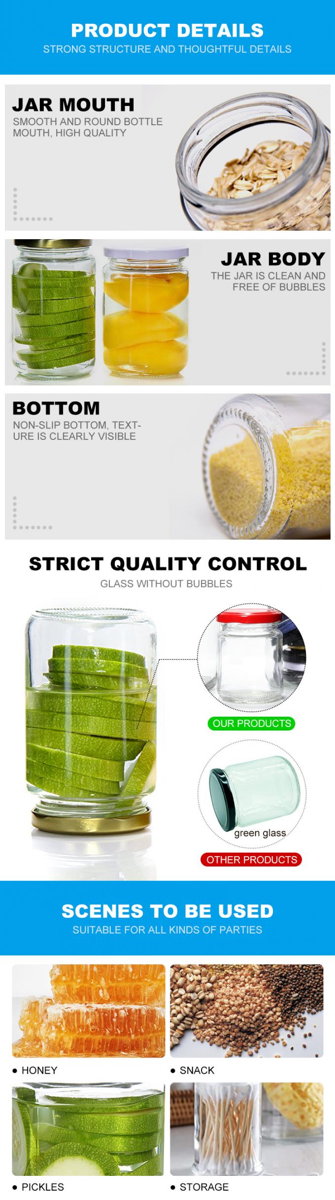 Vaso di vetro di alta qualità personalizzato Vaso di stoccaggio di qualità alimentare con coperchio in alluminio 2