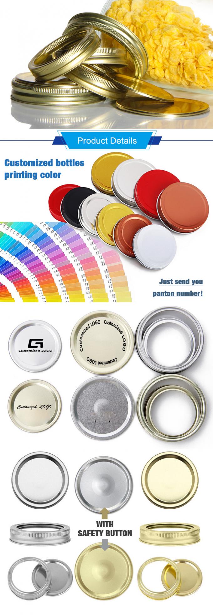 Logo personalizzato Colorevole Bocca larga Oro 70mm Metallo Staglio Airtight Capo di stoccaggio F 0