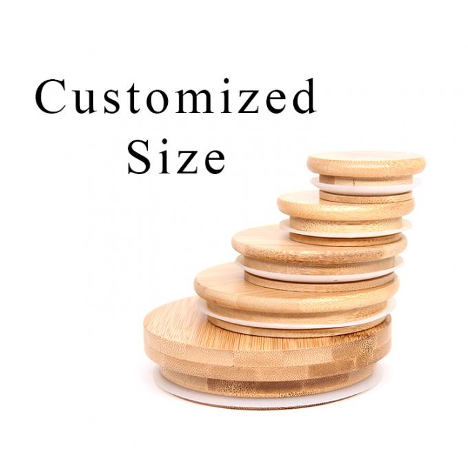 OEM Mason Jar Cup Copri 86mm Con buco di paglia Bambù Legno 0