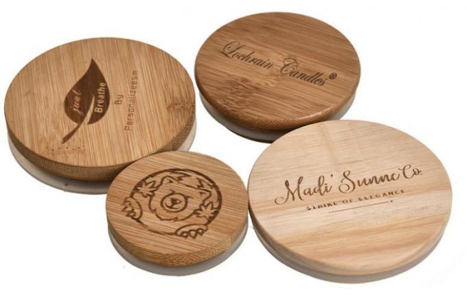 OEM Mason Jar Cup Copri 86mm Con buco di paglia Bambù Legno 1
