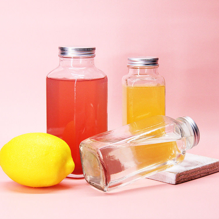 Bottiglie di succo a tenuta stagna quadrata francese Bottiglie di vetro per imballaggi di succo 8oz 2oz 16oz
