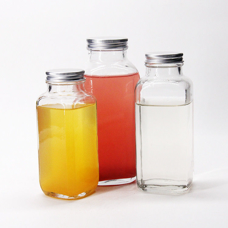Bottiglie di succo a tenuta stagna quadrata francese Bottiglie di vetro per imballaggi di succo 8oz 2oz 16oz
