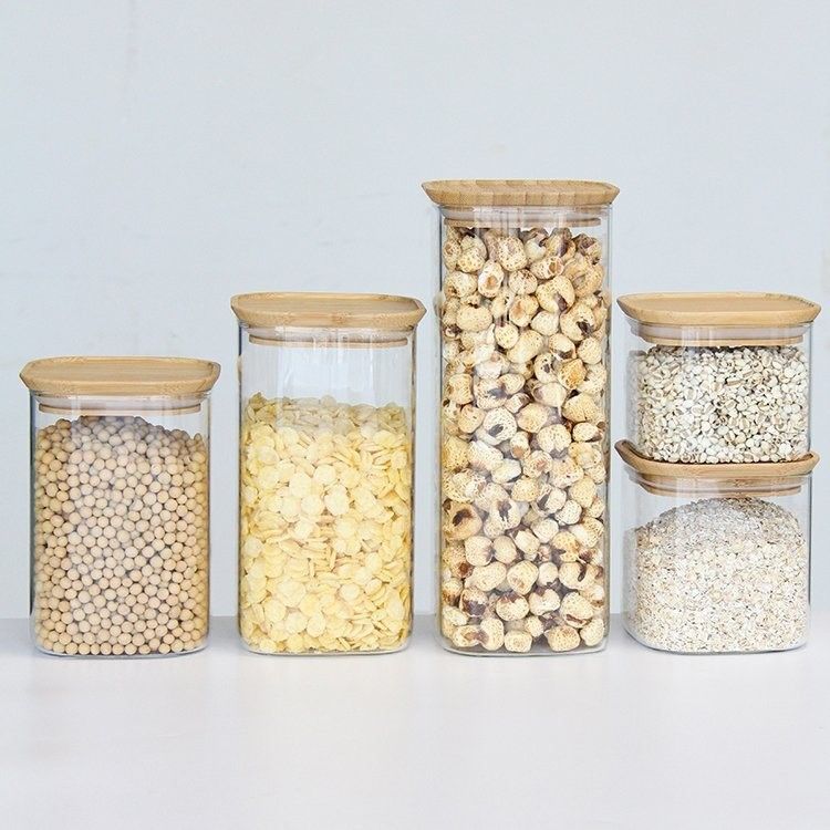 Vaso di vetro ad alto borosilicato 300 ml Bottine da cucina con coperchio di sughero