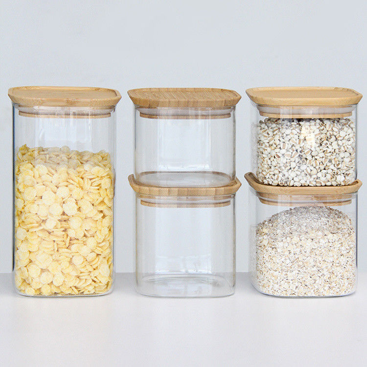 Vaso di vetro ad alto borosilicato 300 ml Bottine da cucina con coperchio di sughero