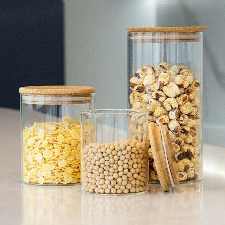 Stoccaggio di alimenti Vaso di vetro rotondo ad alto borosilicato Vaso a tenuta stagna per cucina