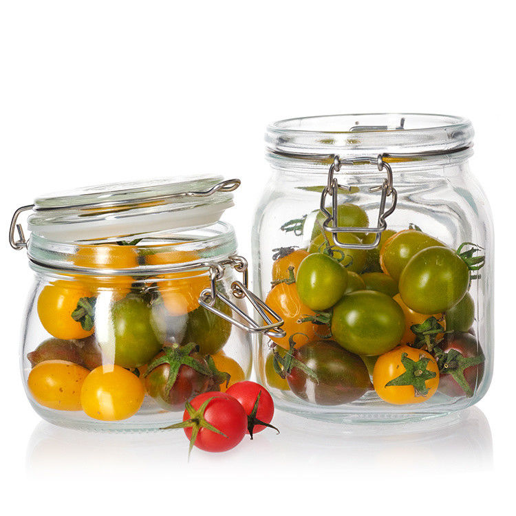 1 oz 4 oz 8 oz di forma rotonda contenitore di stoccaggio trasparente vuoto barattoli di cibo in vetro con tappo a clip