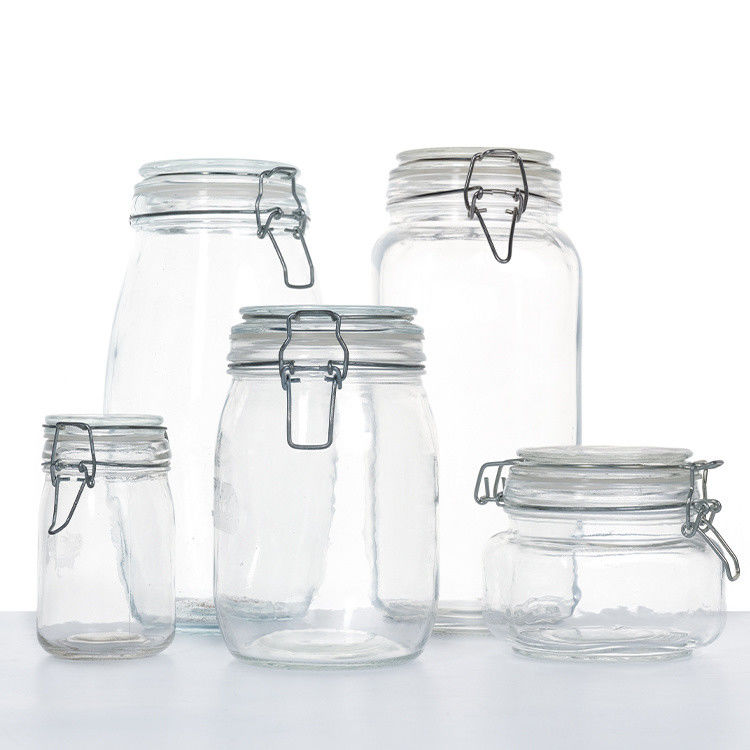1 oz 4 oz 8 oz di forma rotonda contenitore di stoccaggio trasparente vuoto barattoli di cibo in vetro con tappo a clip
