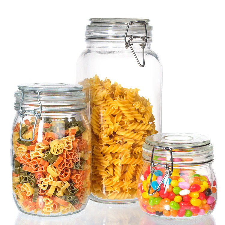 1 oz 4 oz 8 oz di forma rotonda contenitore di stoccaggio trasparente vuoto barattoli di cibo in vetro con tappo a clip