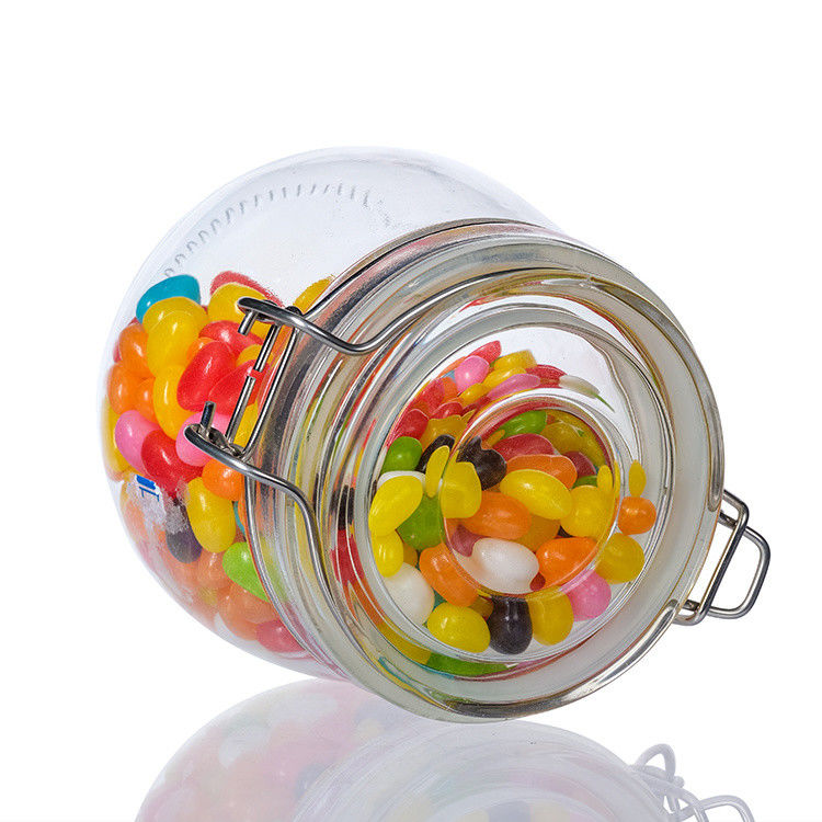1 oz 4 oz 8 oz di forma rotonda contenitore di stoccaggio trasparente vuoto barattoli di cibo in vetro con tappo a clip