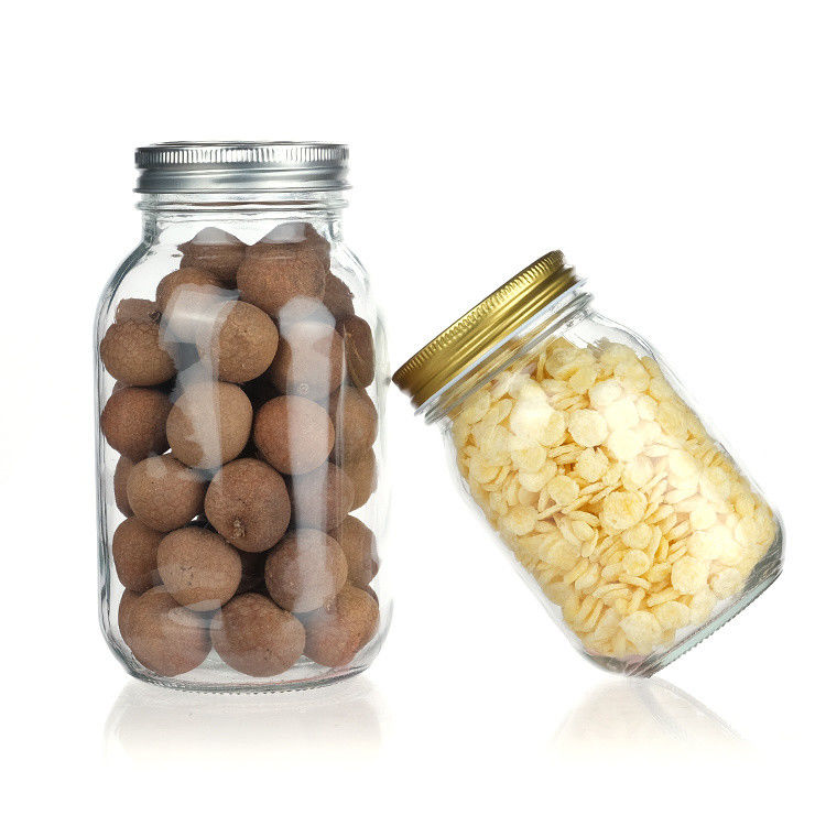 Imballaggio di alimenti di alta qualità, trasparente, deposito, barattolo di vetro rotondo con coperchio in alluminio