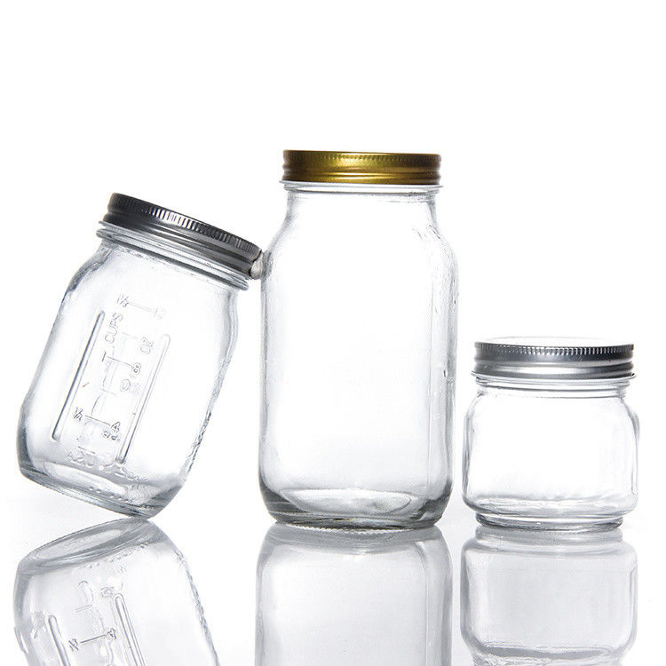 Disegno personalizzato 8 oz 16 oz contenitore per la conservazione degli alimenti vetro Mason vaso con coperchi