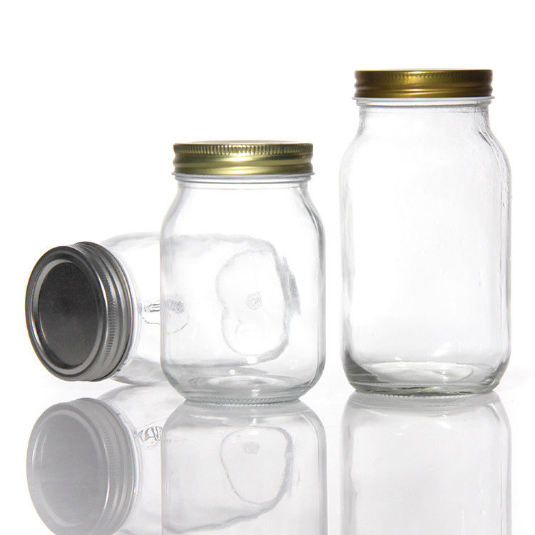 Disegno personalizzato 8 oz 16 oz contenitore per la conservazione degli alimenti vetro Mason vaso con coperchi
