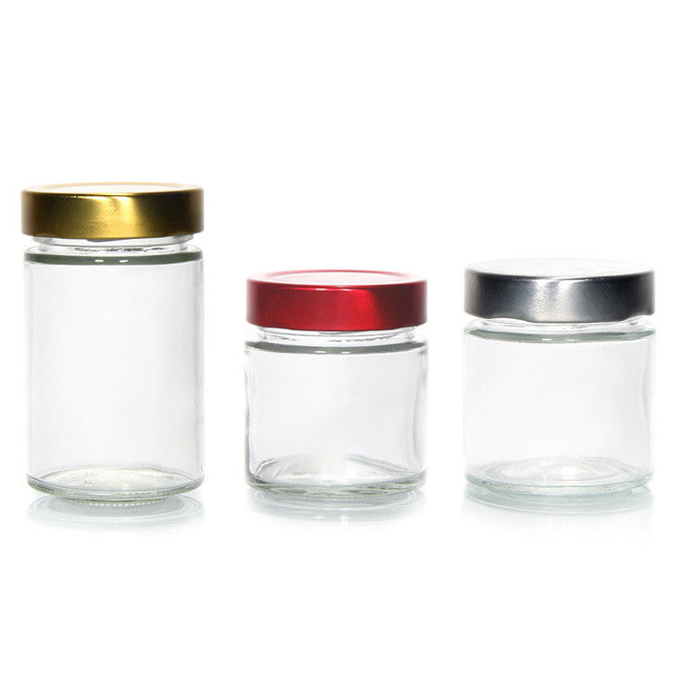 Chiaro Rotondo 4oz 8oz 16oz 12oz 20oz Barattolo di vetro Contenitore di cibo di vetro con coperchio metallico profondo