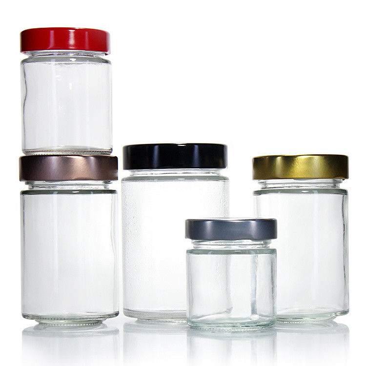 Chiaro Rotondo 4oz 8oz 16oz 12oz 20oz Barattolo di vetro Contenitore di cibo di vetro con coperchio metallico profondo