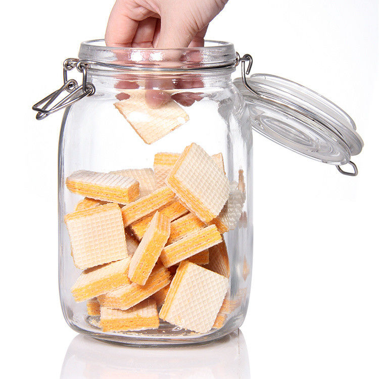 Vaso di vetro per cibo vuoto di alta qualità con tappi di pinza per snack di biscotti di zucchero di caramelle