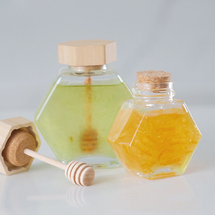 Hexagon Spessore di alimenti trasparenti in diverse dimensioni Bottine di miele di vetro con coperchi di metallo sigillati