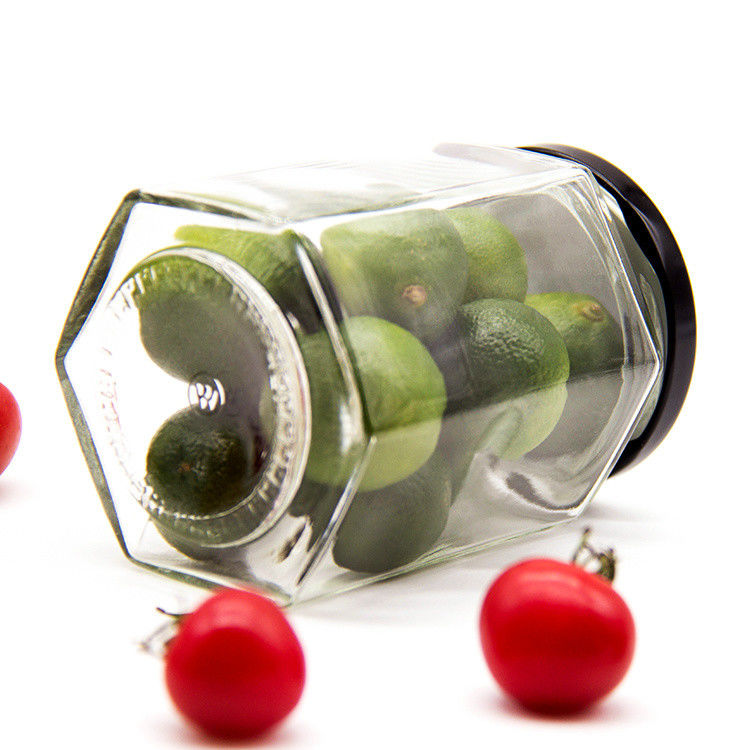 300ml 200ml 100ml Wholesale Hexagon Glass Mason Jar Jam Jar Honey Jar Con Capo a vite Metallico
