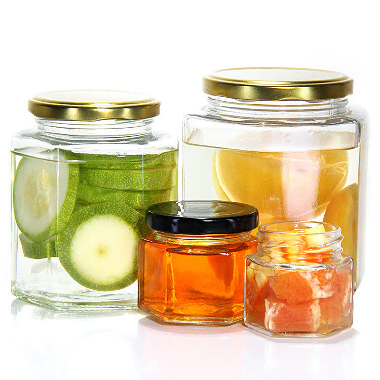Bottine di vetro in scatola per la conservazione dei cetrioli per uso domestico Bottine di vetro esagonali per il congelamento per cucina