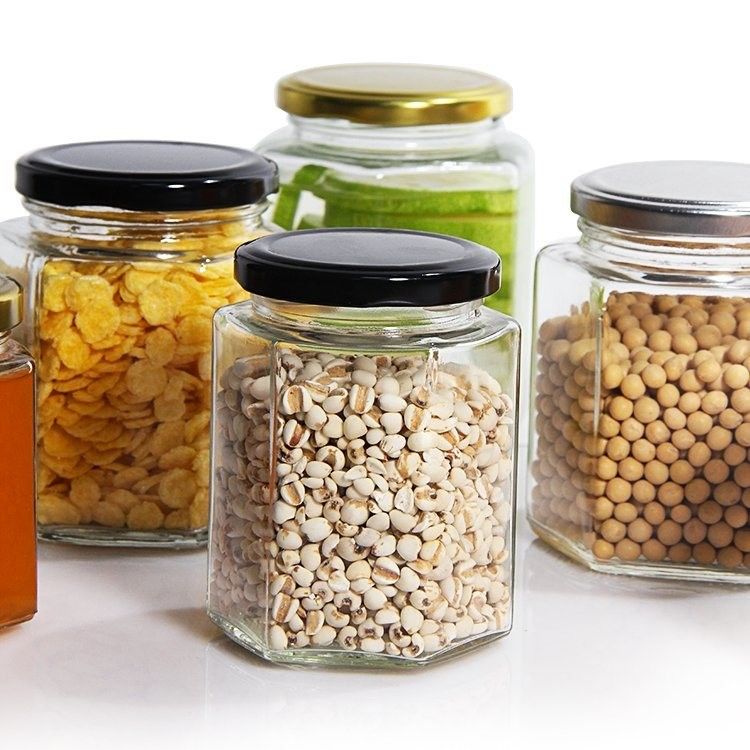 Bottine di vetro in scatola per la conservazione dei cetrioli per uso domestico Bottine di vetro esagonali per il congelamento per cucina