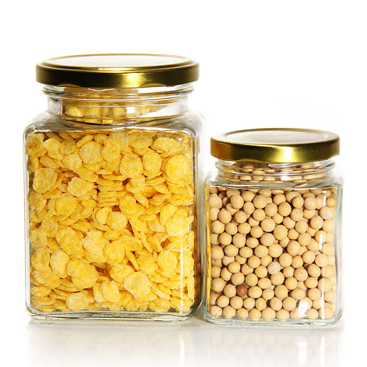 Top Grade Square 180 Ml 280 Ml 380 Ml 500 Ml 730 Ml Vaso di vetro con coperchio di piastra di latta