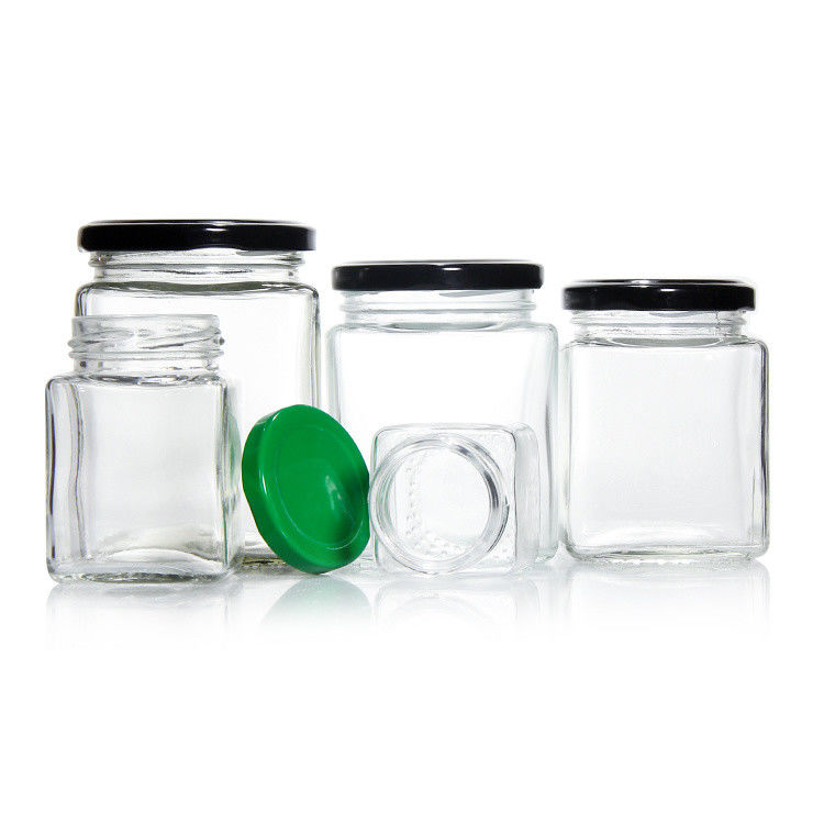 Top Grade Square 180 Ml 280 Ml 380 Ml 500 Ml 730 Ml Vaso di vetro con coperchio di piastra di latta