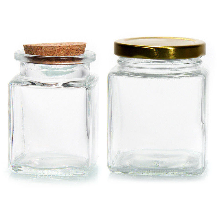 Top Grade Square 180 Ml 280 Ml 380 Ml 500 Ml 730 Ml Vaso di vetro con coperchio di piastra di latta