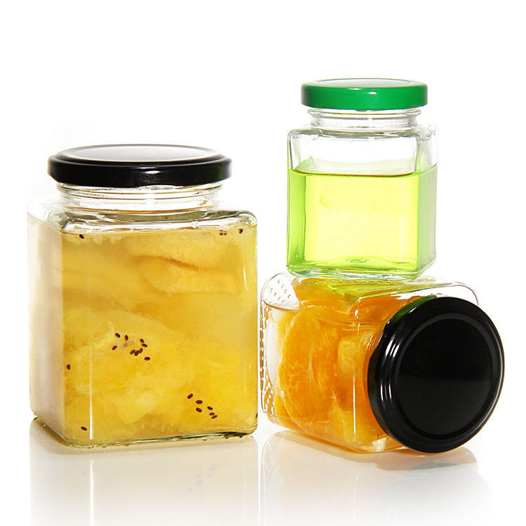 Top Grade Square 180 Ml 280 Ml 380 Ml 500 Ml 730 Ml Vaso di vetro con coperchio di piastra di latta