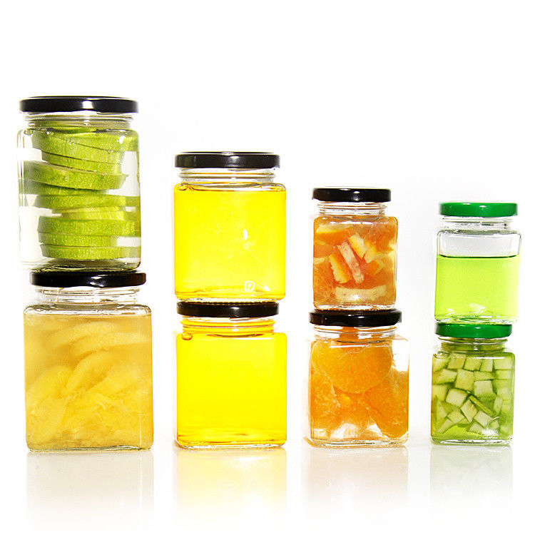 Top Grade Square 180 Ml 280 Ml 380 Ml 500 Ml 730 Ml Vaso di vetro con coperchio di piastra di latta
