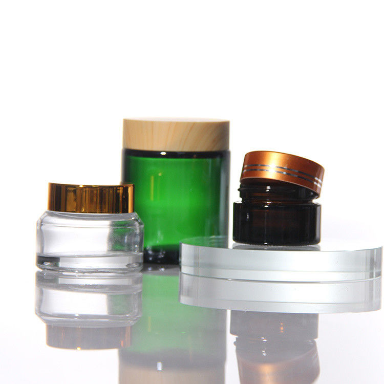 Prodotti cosmetici a colori ODM Bottine di crema di vetro con coperchio d'acacia dorata