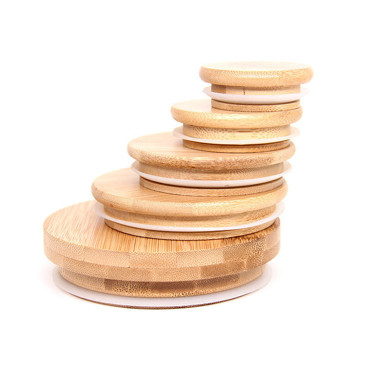 Al dettaglio Copri di bambù con buco di paglia Capo di barattolo in legno personalizzato da 16 oz di vetro Mason