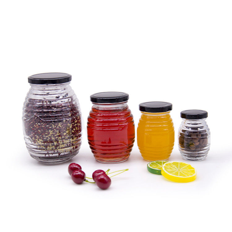 Etichetta personalizzata Forma esagonale 100ml 180ml 380ml Vaso di vetro di marmellata di miele per miele Olive Fruit