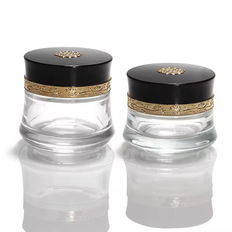 Cosmetici Crema Faccia Vaso di vetro 50ml E imballaggio in vetro Rotonda Bottiglia di vetro ghiacciata Qualità personalizzata 5g 10g 15g