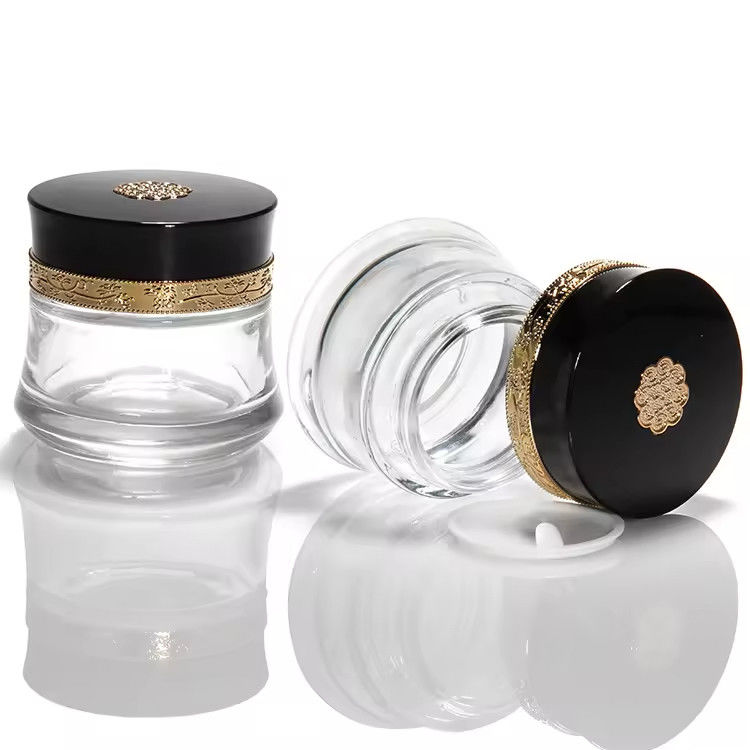 Cosmetici Crema Faccia Vaso di vetro 50ml E imballaggio in vetro Rotonda Bottiglia di vetro ghiacciata Qualità personalizzata 5g 10g 15g