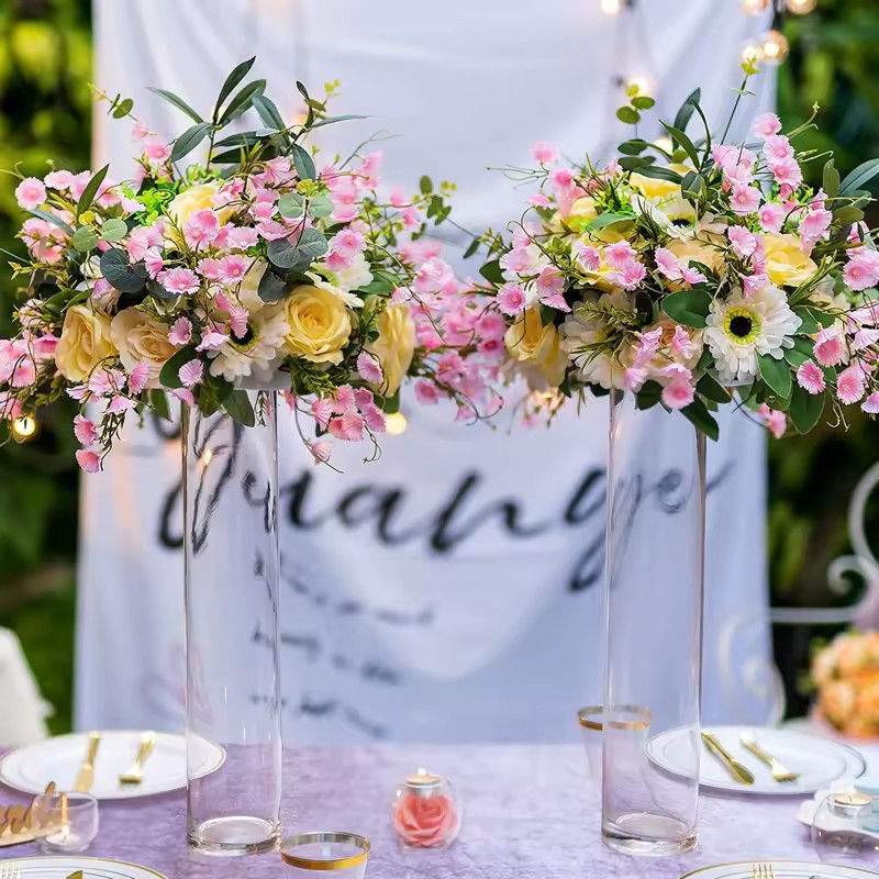 Vaso di fiori in vetro trasparente a cilindro idroponico per decorazioni alberghiere Cerimonia di nozze