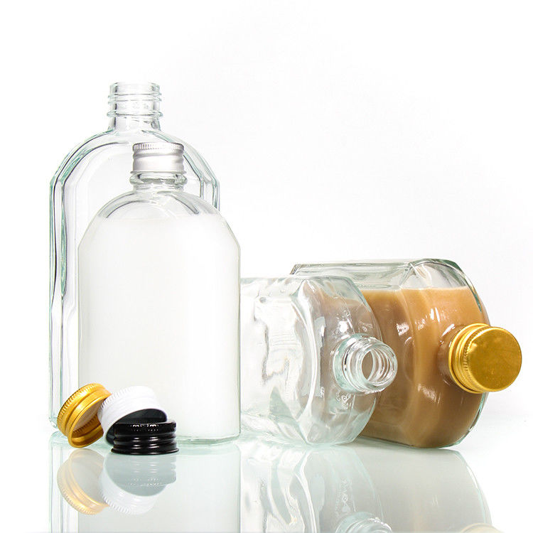 Bottina piatta di vetro trasparente di liquore a 500 ml con coperchio in alluminio
