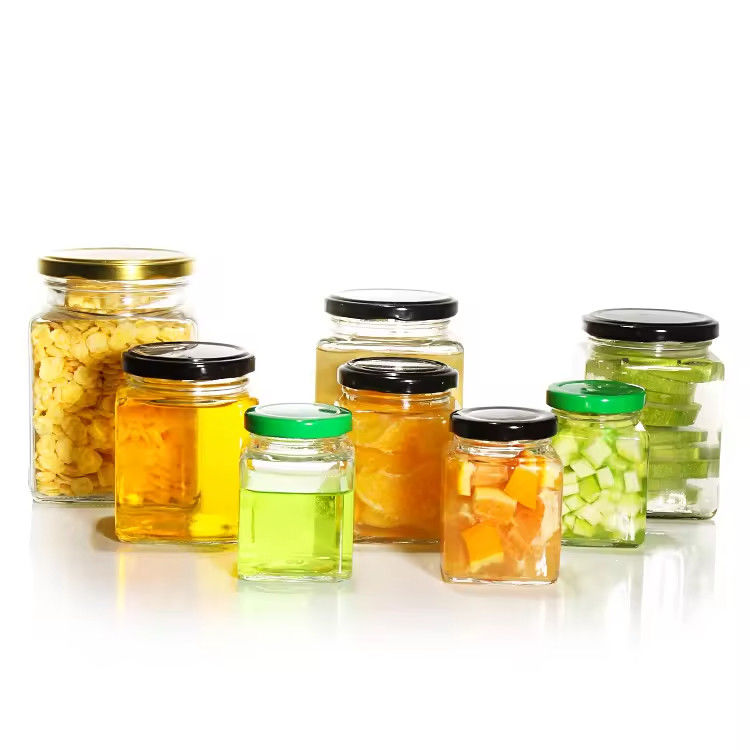 Contenitori di alta qualità, trasparenti, vuoti, 500 ml, quadrati, di vetro, contenitori per la conservazione degli alimenti, contenitori con coperchi metallici