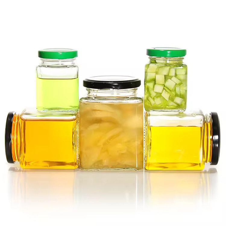 Contenitori di alta qualità, trasparenti, vuoti, 500 ml, quadrati, di vetro, contenitori per la conservazione degli alimenti, contenitori con coperchi metallici