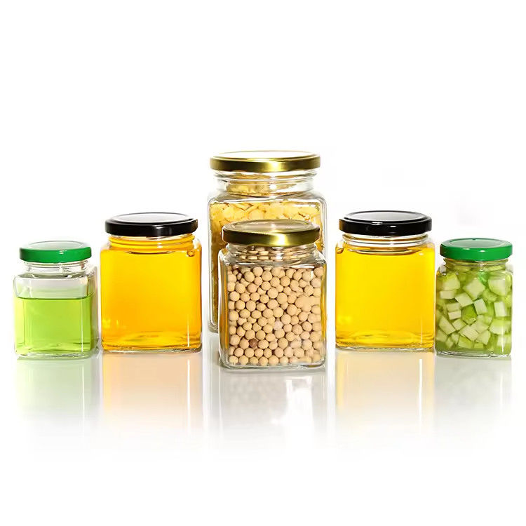 Contenitori di alta qualità, trasparenti, vuoti, 500 ml, quadrati, di vetro, contenitori per la conservazione degli alimenti, contenitori con coperchi metallici