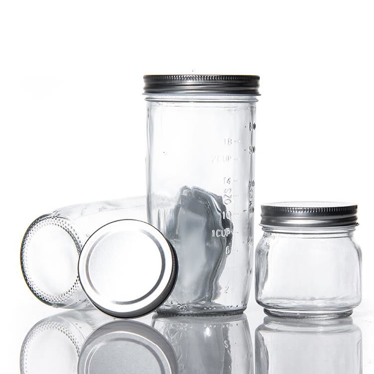 Disegno personalizzato 8 oz 16 oz contenitore per la conservazione degli alimenti vetro Mason vaso con coperchi