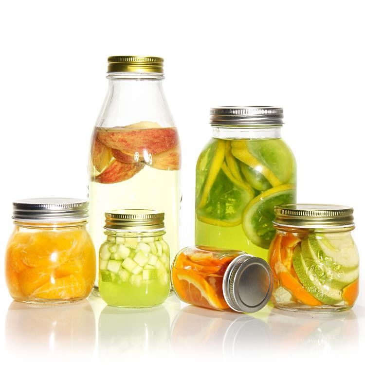 Disegno personalizzato 8 oz 16 oz contenitore per la conservazione degli alimenti vetro Mason vaso con coperchi