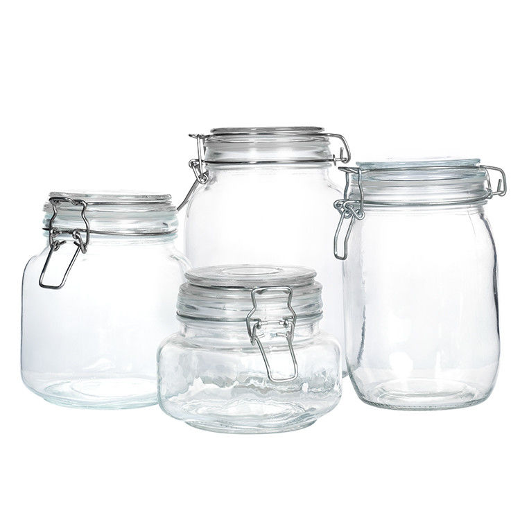 Barattolo di burro in aceto di vetro trasparente di tipo corto da 100 ml 150 ml 200 ml con tappo di clip a guinzaglio metallico